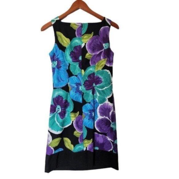 ABStudio Sleeveless Tank‎ Dress Violet Flower Size 6 Floral Black Casual - Picture 7 of 10